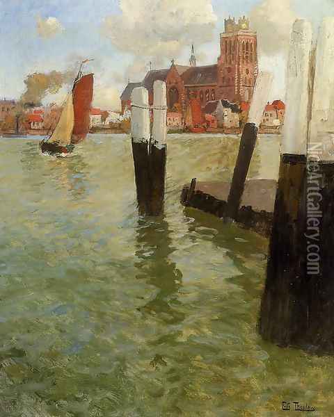 L'Embarcadere, Dordrecht Oil Painting - Fritz Thaulow