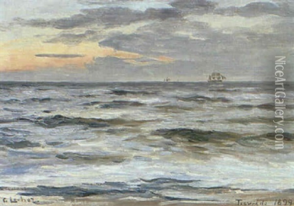 Marine Med Sejlskibe Ud For Tisvilde Strand Oil Painting - Carl Ludvig Thilson Locher