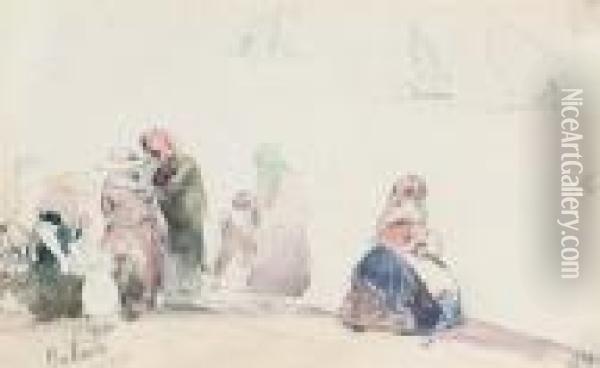 Fisherfolk At Calais Oil Painting - William Callow