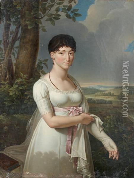 Portrait De Thais Bertier De Sauvigny, Nee D'ormesson, Sur Fond De Paysage Oil Painting - Louis Lafitte