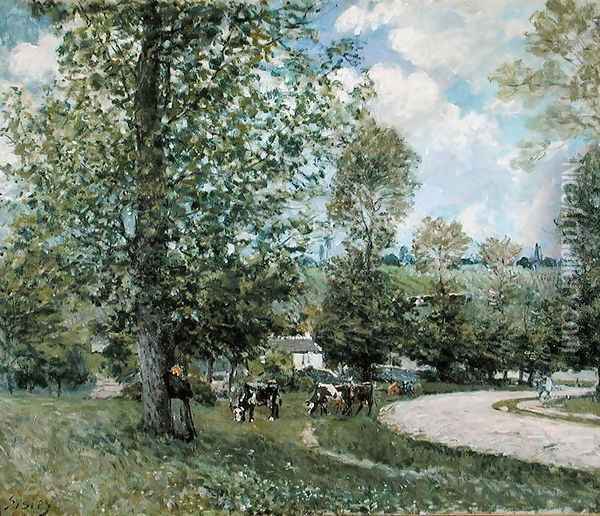Cows in Pasture, Louveciennes, 1874 Oil Painting - Alfred Sisley
