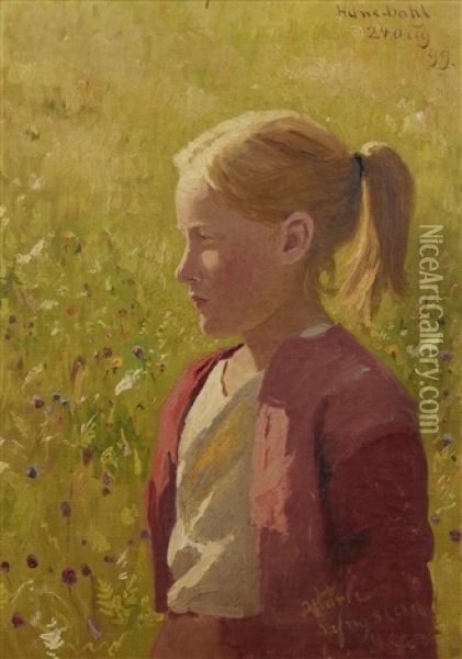 Portrait Of Marie Lyngstad Aged 8 Oil Painting - Hans Dahl