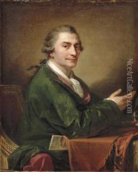 Portrait Of Stanislaw Trembecki 
(1739-1812), Seated, Half-length, At A Table Holding A Letter In His 
Left Hand Oil Painting - Johann Baptist the Elder Lampi