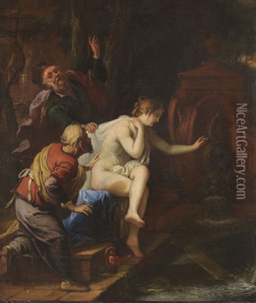 Susanna Und Die Beiden Alten Oil Painting - Johann Spillenberger