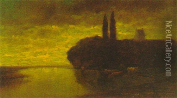 Kuhe An Einem Bayrischen See Oil Painting - Heinrich Neppel