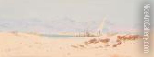 Desert Scene With Dhows Oil Painting - Augustus Osborne Lamplough