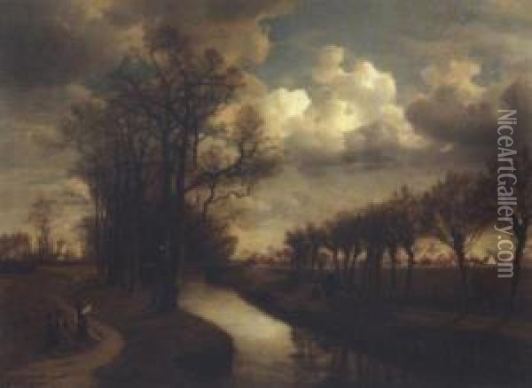 Walk Beside A River Oil Painting - Jean-Pierre-Francois Lamoriniere