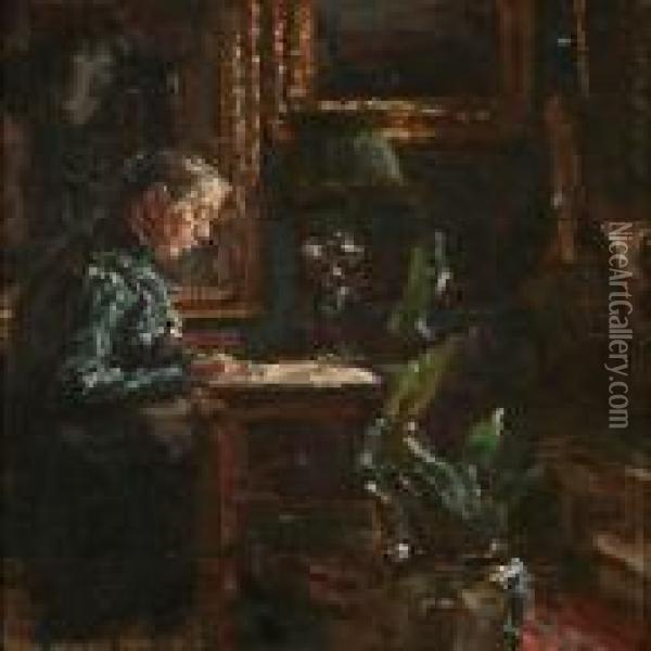 The Artist's Wifemartha In The Couples' Apartment At Charlottenborg Oil Painting - Viggo Johansen