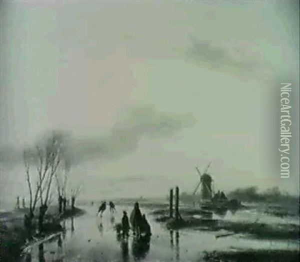 Canal En Hiver Oil Painting - Andreas Schelfhout