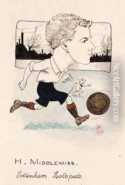 Bert Middlemiss, Tottenham Hotspur, drawing for a set of cigarette cards, 1907 Oil Painting - Rip