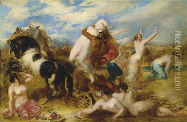Pluto Carrying Off Proserpine: That Fair Field Of Enna, Where Proserpine Gathering Flowers, Herself A Fairer Flower, By Gloomy Dis Was Gathered Oil Painting - William Etty