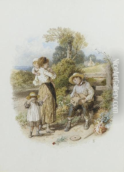 Resting By A Stile Oil Painting - Myles Birket Foster