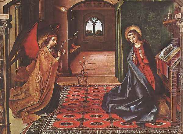Annunciation Oil Painting - P. Joos van Gent and Berruguete