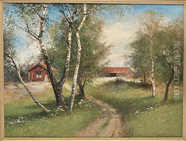 Sommarlandskap Med Bjorkar Oil Painting - Johan Severin Nilsson