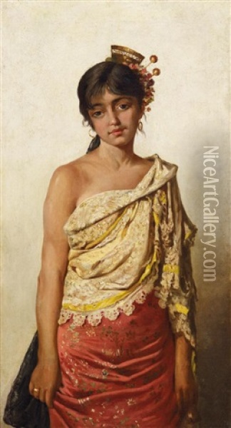 Portrat Einer Jungen Italienierin Oil Painting - Domenico Morelli