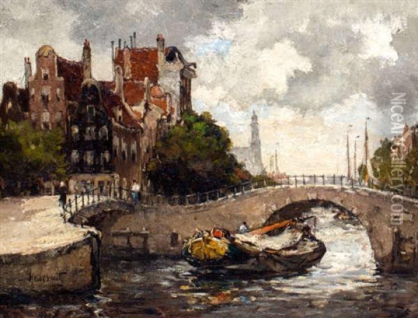 Platbodem Op Amsterdamse Gracht Oil Painting - Hobbe Smith