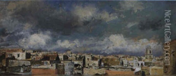 A View Of The Rooftops Of Naples Oil Painting - Antonio Mancini