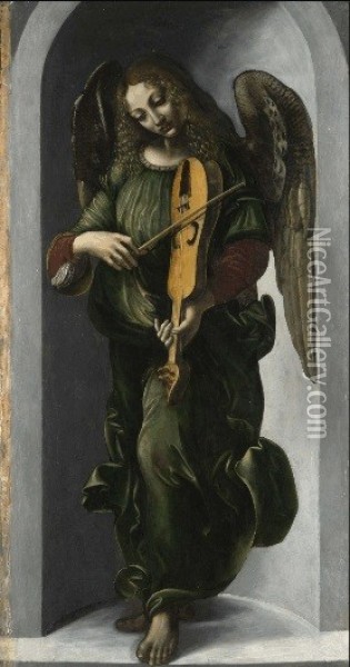 Angel in Green with a Veille Oil Painting - Associate of Leonardo da Vinci