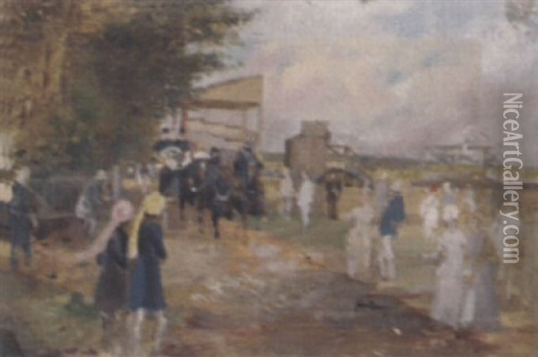 Arriving At The Races In A Horse And Carriage Oil Painting - John Axel (Alexander) Beer