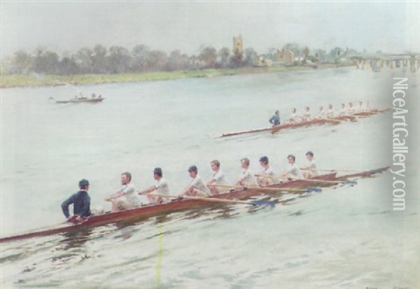 The Start Of The Boat Race, Putney Oil Painting - Ferdinand Joseph Gueldry