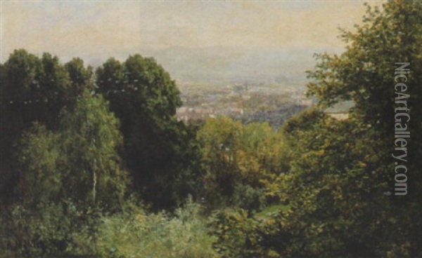 Blick Von Einer Bewaldeten Anhohe Auf Dresden Oil Painting - Bernhard Muehlig