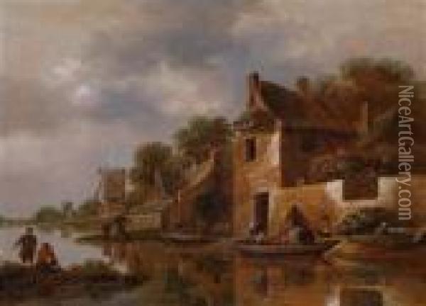 Hollandische Kanallandschaft Oil Painting - Claes Molenaar (see Molenaer)