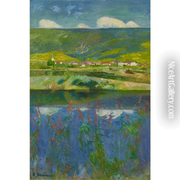 La Vieille Thielle Avec Cressier Oil Painting - Gustave Jeanneret