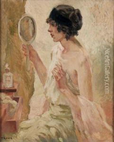 Jeune Femme Au Miroir A Main Oil Painting - Tancrede Synave