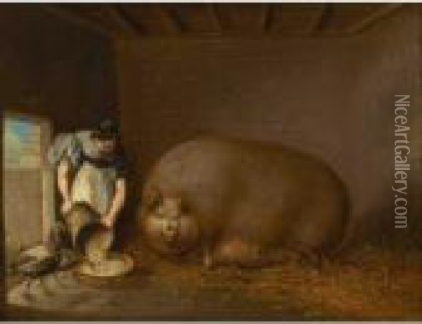 A Sow Of The Large Breed Oil Painting - Richard Barrett Davis