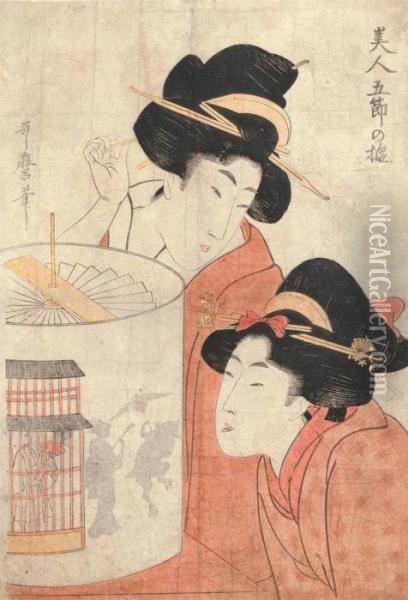 Bijin Gosetsu No Asabi Oil Painting - Kitagawa Utamaro