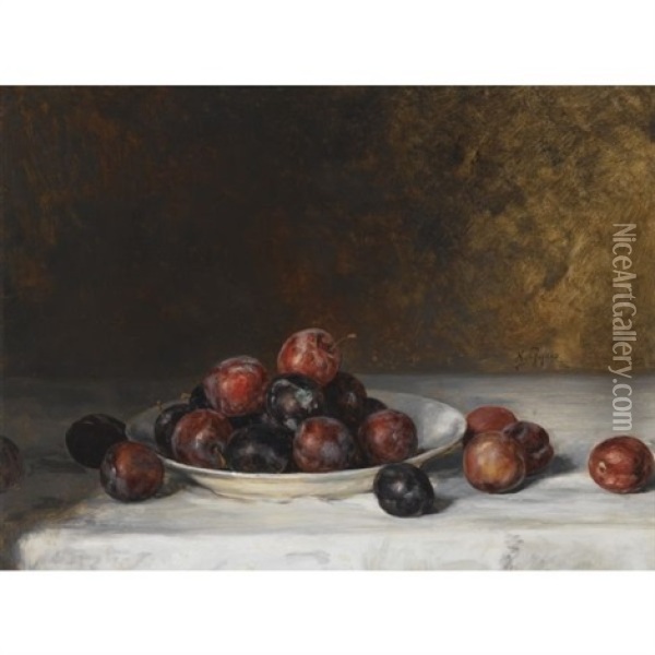 Still Life With A Plate Of Plums Oil Painting - Nikolaus Gysis