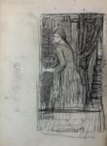 Woman Preparing To Open A Door From Inside Oil Painting - John William Waterhouse