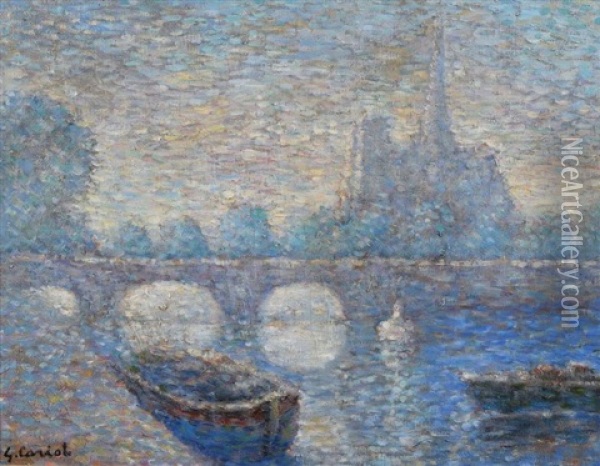 Paris, Vue De La Seine Et De Notre Dame Oil Painting - Gustave Camille Gaston Cariot