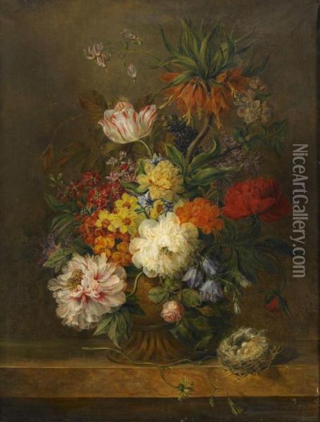 Blomsterstycken - 1 Par Oil Painting - Petronella van Woensel