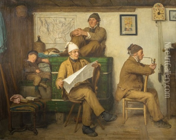 Die Bauern Und Die Zeitung Oil Painting - Albert Anker