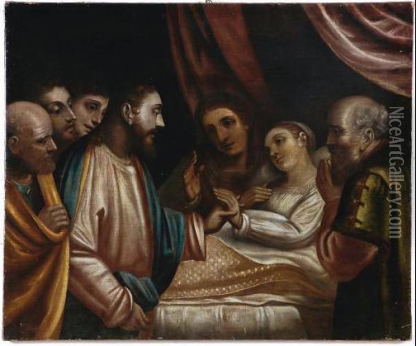 'cristo Che Resuscita La Figlia Di Jairo' 1570-1575 Oil Painting - Luca Cambiaso