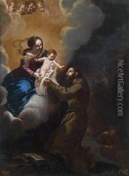 The Mother Of God Appears To Saint Francis Oil Painting - Girolamo Pesci