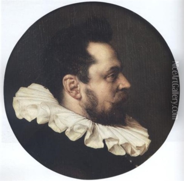 Portrait Of A Gentleman In Profile Wearing A Black Tunic And A White Ruff Oil Painting - Cornelis Ketel