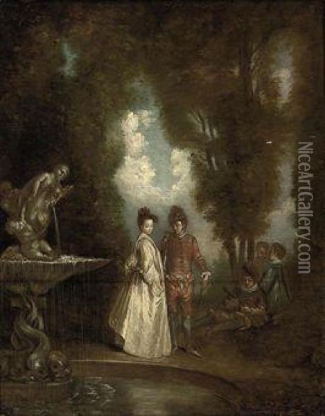La Promenade Oil Painting - Watteau, Jean Antoine