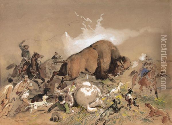 La Chasseau Bison Oil Painting - Victor Adam