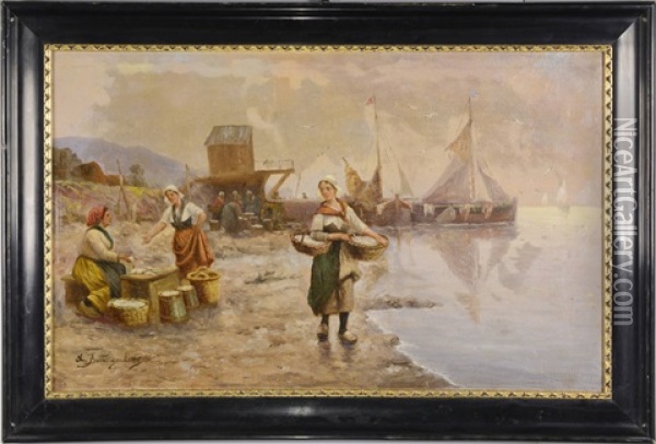 Harbor Saleswomen Oil Painting - Adolf (Constantin) Baumgartner-Stoiloff