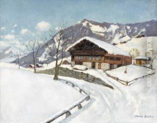 Winterlandschaft Mit Chalet Unter Blauem Himmel. Oil Painting - Max Alfred Buri
