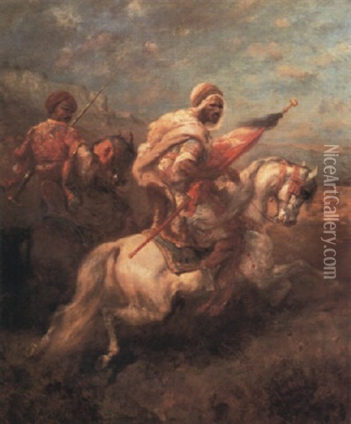Zwei Arabische Spaher Oil Painting - Adolf Schreyer