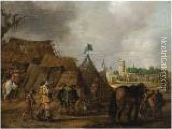 A Military Encampment Oil Painting - Palamedes Palamedesz. (Stevaerts, Stevens)