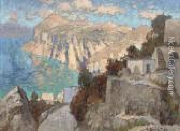 A Road On The Cliff-tops, Capri Oil Painting - Konstantin Ivanovich Gorbatov