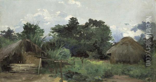 Hutten In Agome Palime In Togo Oil Painting - Ferdinand Lindner