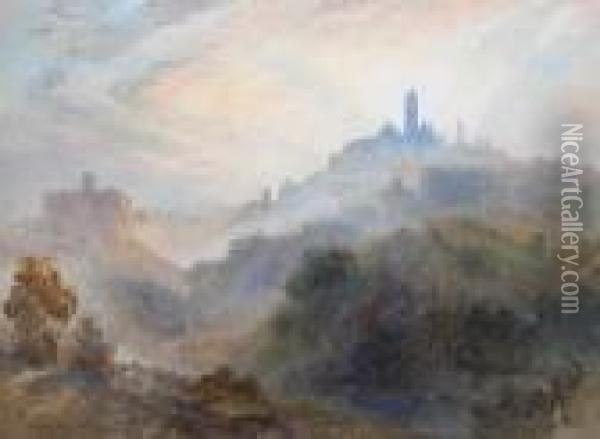 Italian Hill Top Town Oil Painting - Richard Henry Wright