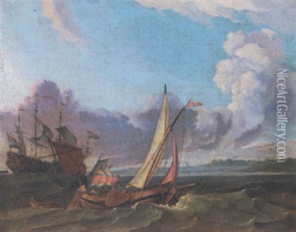 Dutch Shipping Of The Coast Oil Painting - Ludolf Backhuysen the Elder