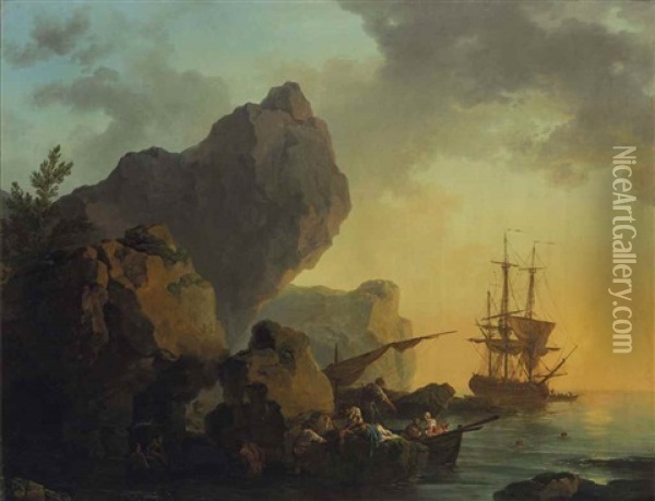 Une Marine Au Soleil Couchant Oil Painting - Philip James de Loutherbourg