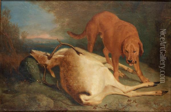 Dog And Deer Oil Painting - Charles Hancock